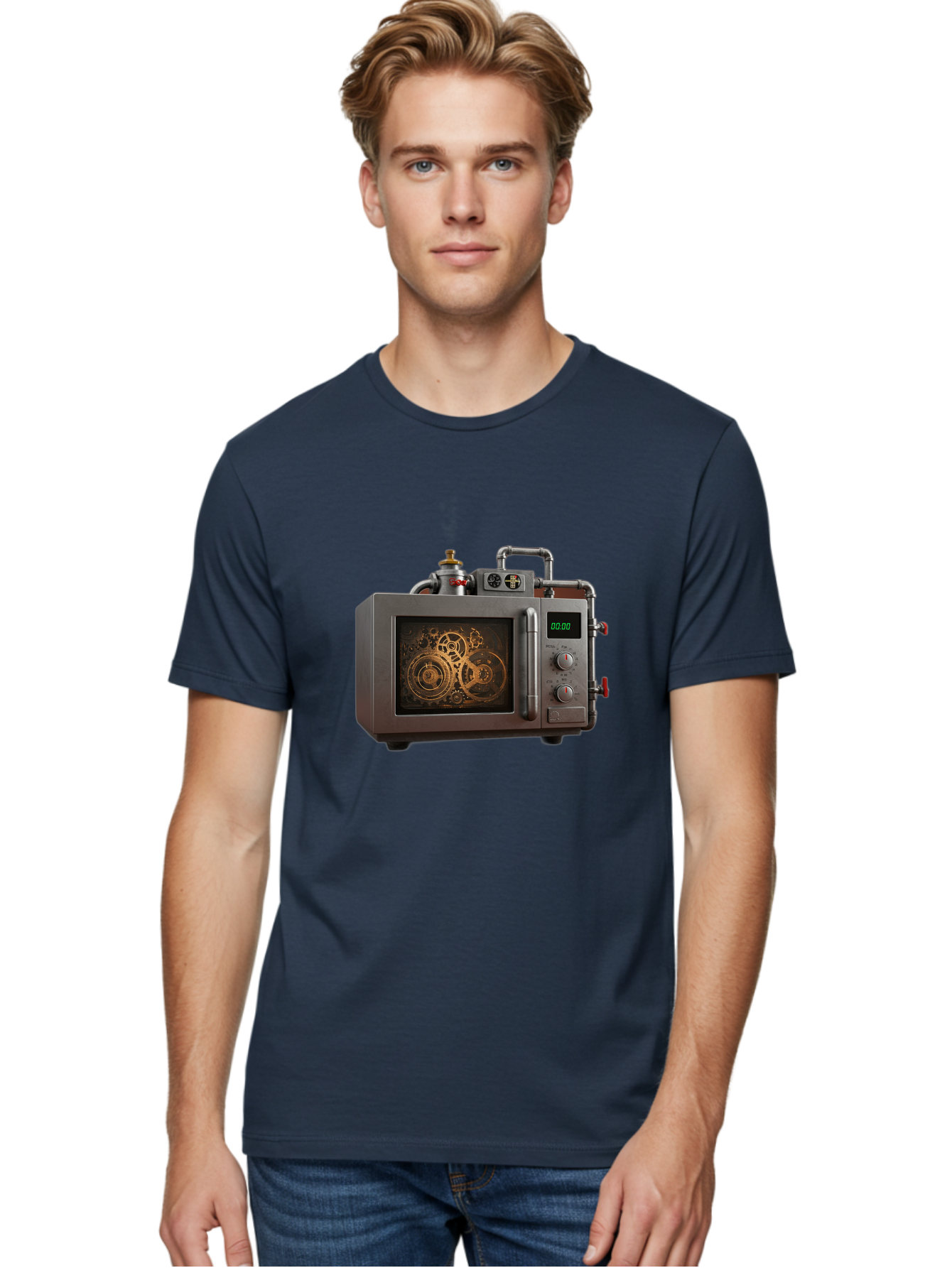 Steampunk-Microwave Men'S Graphic Tee, 100% Cotton, Comfortable Casual Summer Wear, Machine Washable, Vintage Camera, Old Camera, Antique Camera, Black Camera, Classic Photography, Photography Equipment, Nostalgic Device, Film Camera, Bao927
