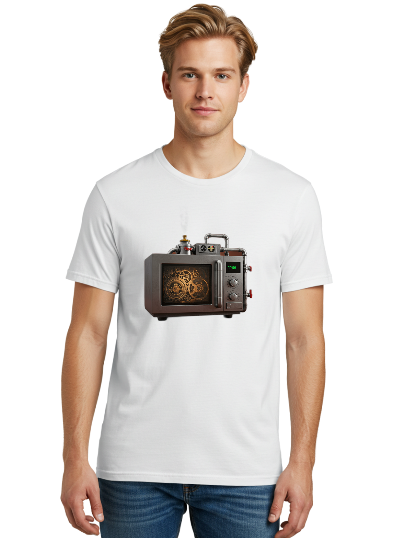 Steampunk-Microwave Men'S Graphic Tee, 100% Cotton, Comfortable Casual Summer Wear, Machine Washable, Vintage Camera, Old Camera, Antique Camera, Black Camera, Classic Photography, Photography Equipment, Nostalgic Device, Film Camera, Bao927