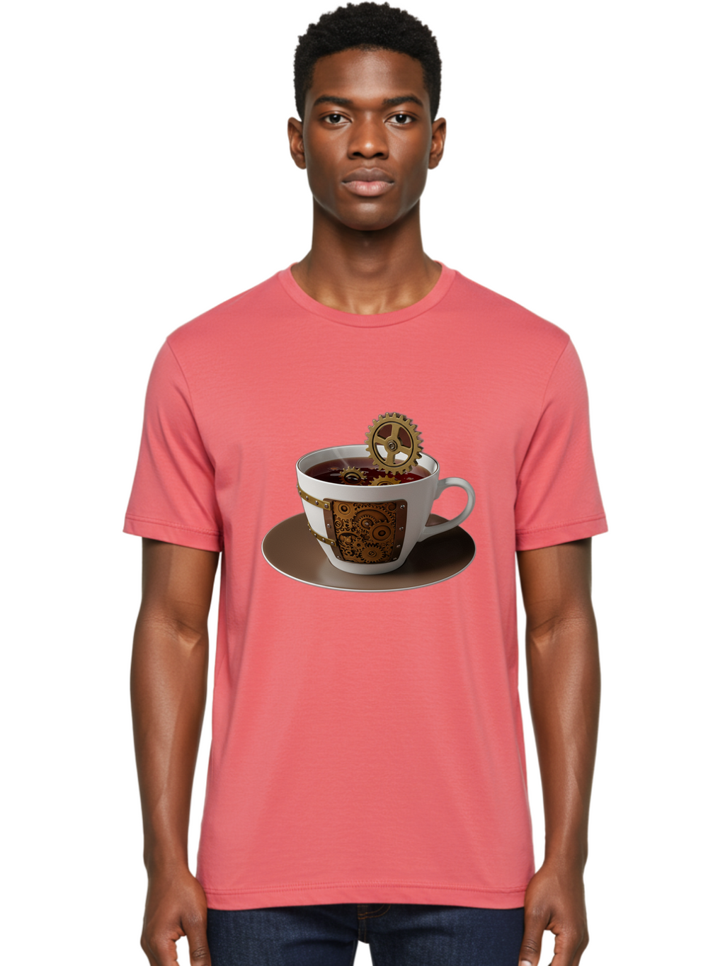 Steampunk-Tea-Cup Men'S Graphic Tee, 100% Cotton, Comfortable Casual Summer Wear, Machine Washable, Vintage Camera, Old Camera, Antique Camera, Black Camera, Classic Photography, Photography Equipment, Nostalgic Device, Film Camera, Camera Art Bao928
