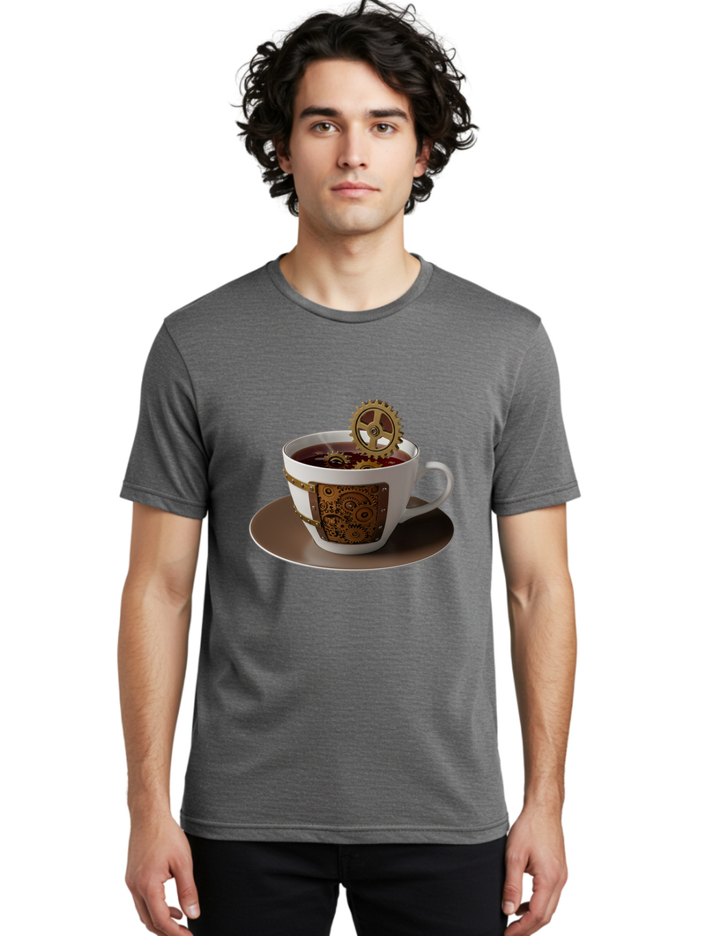 Steampunk-Tea-Cup Men'S Graphic Tee, 100% Cotton, Comfortable Casual Summer Wear, Machine Washable, Vintage Camera, Old Camera, Antique Camera, Black Camera, Classic Photography, Photography Equipment, Nostalgic Device, Film Camera, Camera Art Bao928
