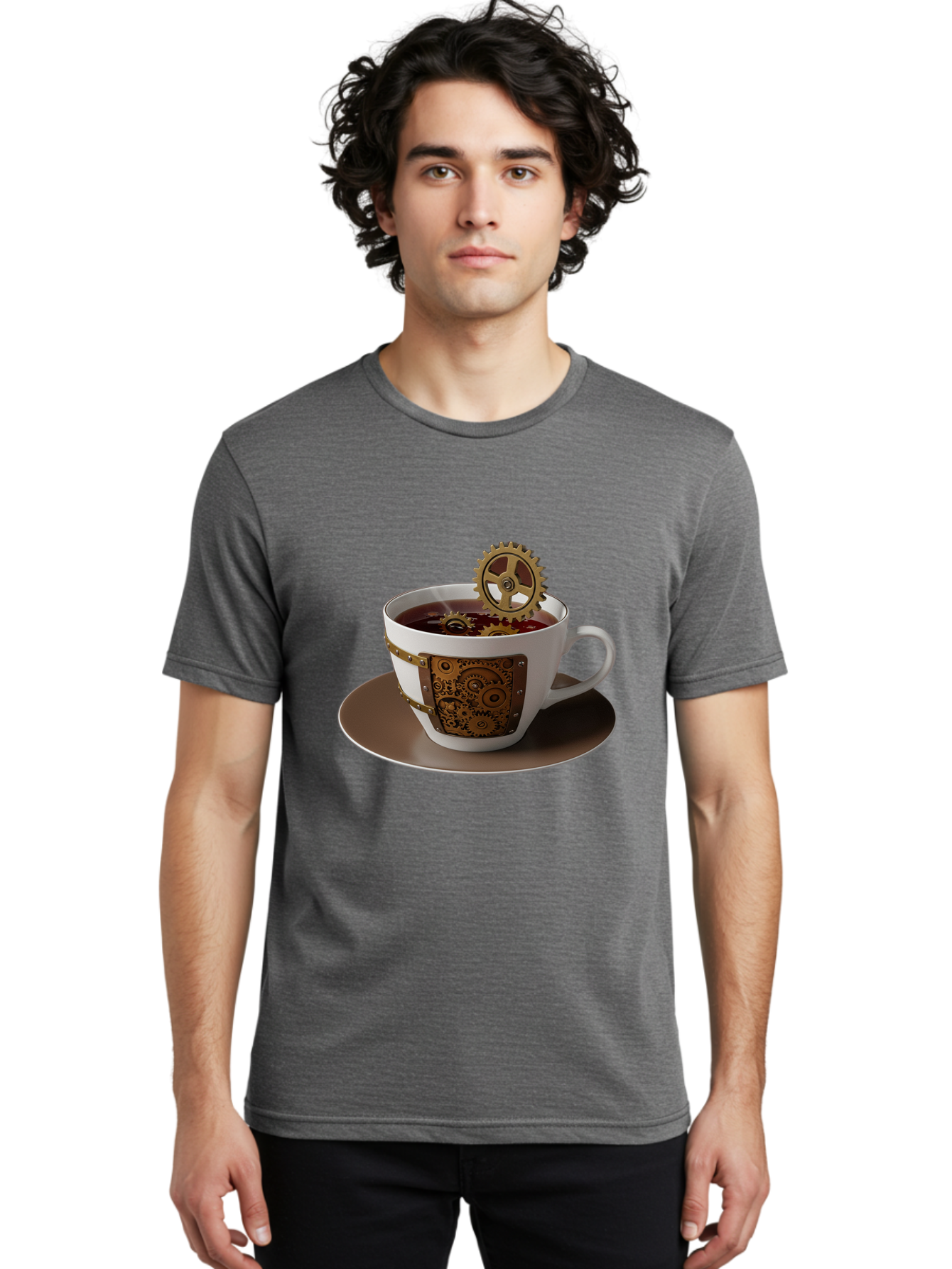 Steampunk-Tea-Cup Men'S Graphic Tee, 100% Cotton, Comfortable Casual Summer Wear, Machine Washable, Vintage Camera, Old Camera, Antique Camera, Black Camera, Classic Photography, Photography Equipment, Nostalgic Device, Film Camera, Camera Art Bao928