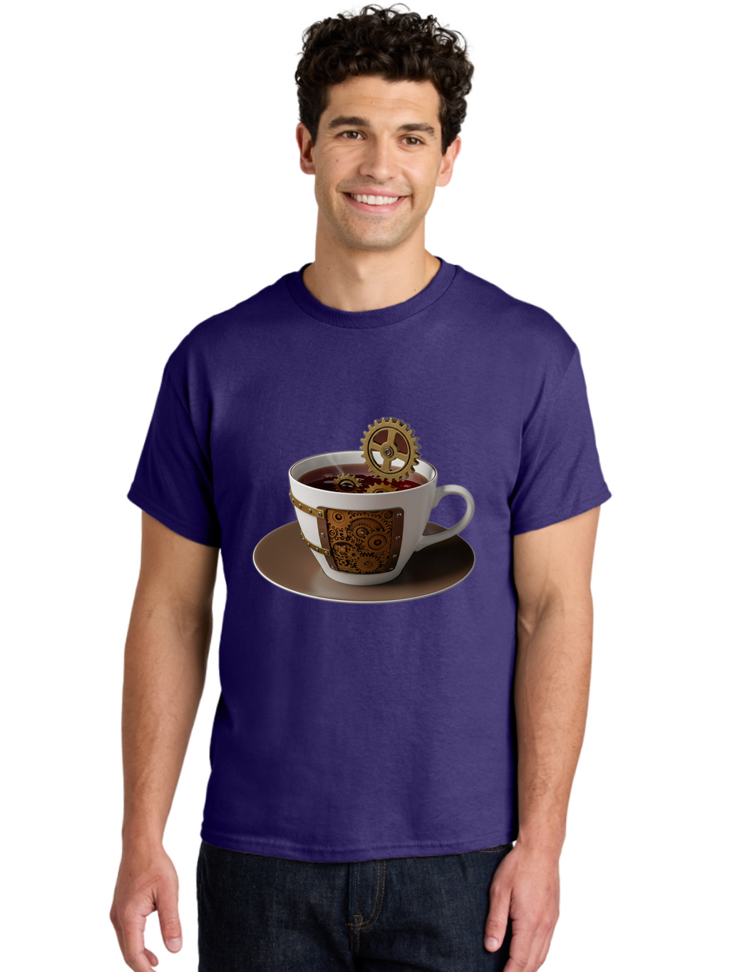 Steampunk-Tea-Cup Men'S Graphic Tee, 100% Cotton, Comfortable Casual Summer Wear, Machine Washable, Vintage Camera, Old Camera, Antique Camera, Black Camera, Classic Photography, Photography Equipment, Nostalgic Device, Film Camera, Camera Art Bao928