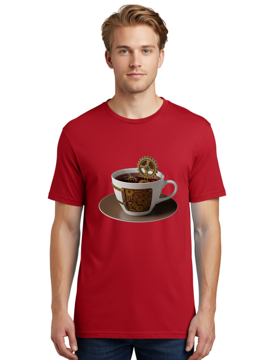 Steampunk-Tea-Cup Men'S Graphic Tee, 100% Cotton, Comfortable Casual Summer Wear, Machine Washable, Vintage Camera, Old Camera, Antique Camera, Black Camera, Classic Photography, Photography Equipment, Nostalgic Device, Film Camera, Camera Art Bao928