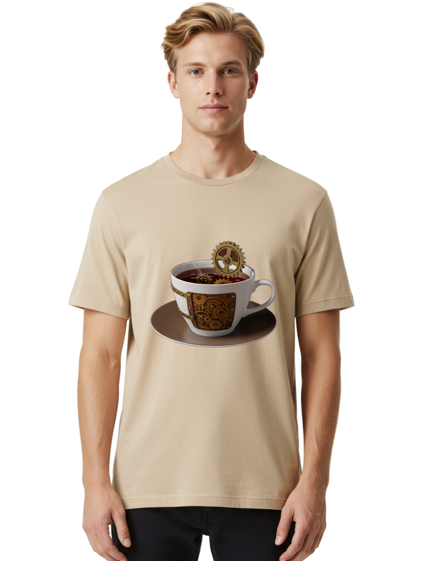 Steampunk-Tea-Cup Men'S Graphic Tee, 100% Cotton, Comfortable Casual Summer Wear, Machine Washable, Vintage Camera, Old Camera, Antique Camera, Black Camera, Classic Photography, Photography Equipment, Nostalgic Device, Film Camera, Camera Art Bao928