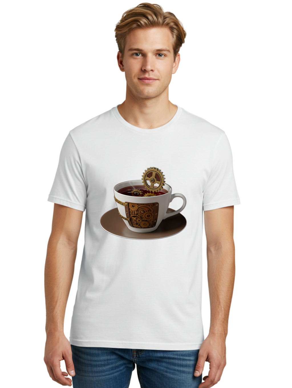 Steampunk-Tea-Cup Men'S Graphic Tee, 100% Cotton, Comfortable Casual Summer Wear, Machine Washable, Vintage Camera, Old Camera, Antique Camera, Black Camera, Classic Photography, Photography Equipment, Nostalgic Device, Film Camera, Camera Art Bao928