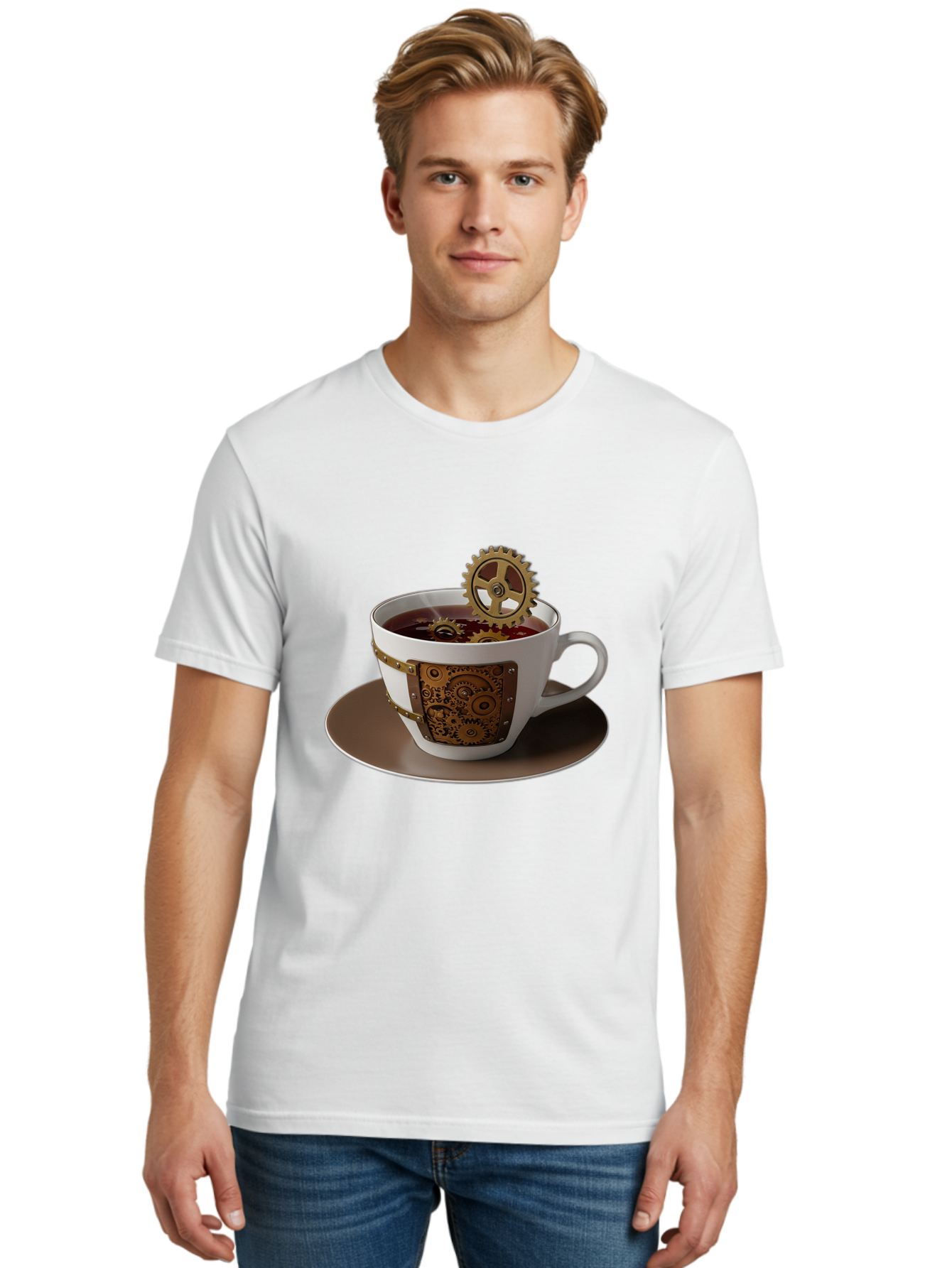 Steampunk-Tea-Cup Men'S Graphic Tee, 100% Cotton, Comfortable Casual Summer Wear, Machine Washable, Vintage Camera, Old Camera, Antique Camera, Black Camera, Classic Photography, Photography Equipment, Nostalgic Device, Film Camera, Camera Art Bao928
