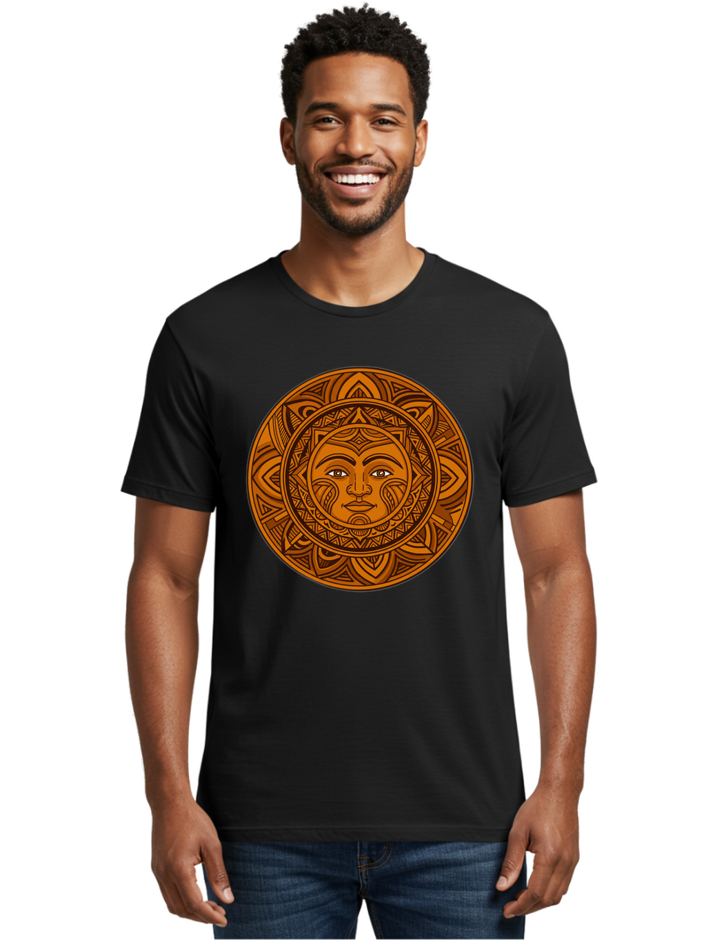 Sun-Face-Mandala Men'S Graphic Tee, 100% Cotton, Comfortable Casual Summer Wear, Machine Washable, Vintage Camera, Old Camera, Antique Camera, Black Camera, Classic Photography, Photography Equipment, Nostalgic Device, Film Camera, Camera Art Bao933