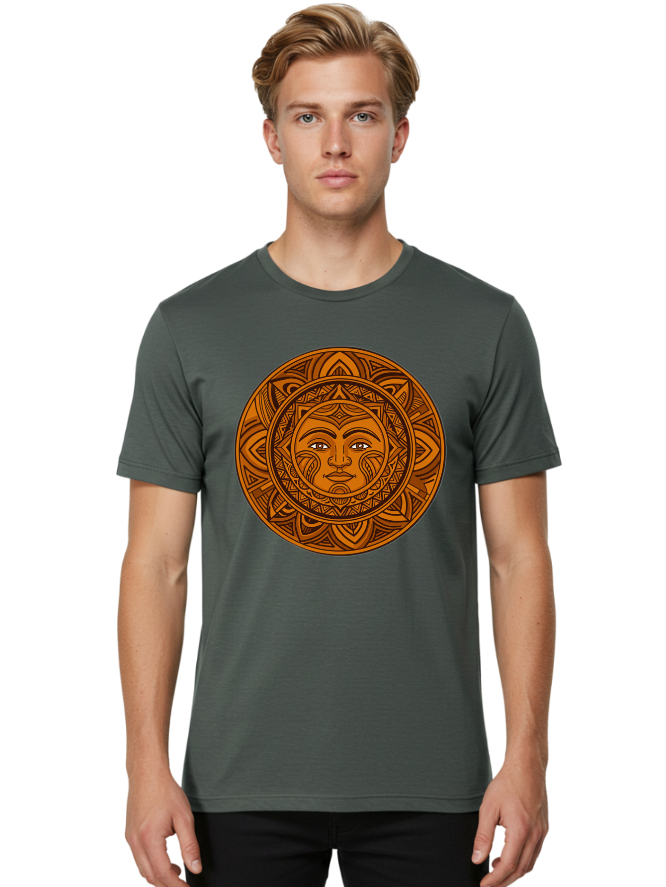 Sun-Face-Mandala Men'S Graphic Tee, 100% Cotton, Comfortable Casual Summer Wear, Machine Washable, Vintage Camera, Old Camera, Antique Camera, Black Camera, Classic Photography, Photography Equipment, Nostalgic Device, Film Camera, Camera Art Bao933