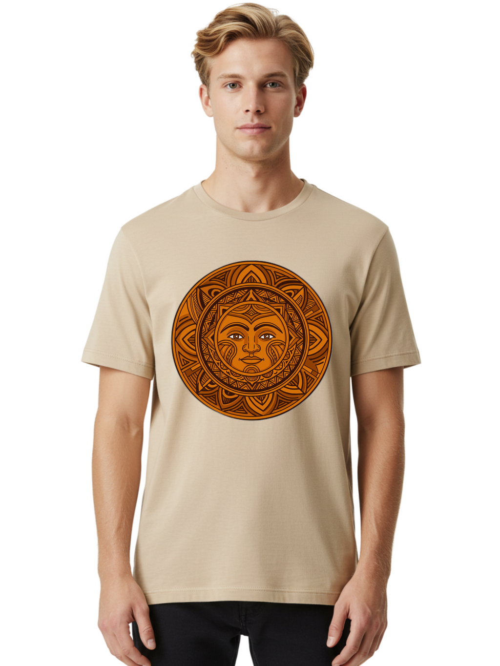 Sun-Face-Mandala Men'S Graphic Tee, 100% Cotton, Comfortable Casual Summer Wear, Machine Washable, Vintage Camera, Old Camera, Antique Camera, Black Camera, Classic Photography, Photography Equipment, Nostalgic Device, Film Camera, Camera Art Bao933