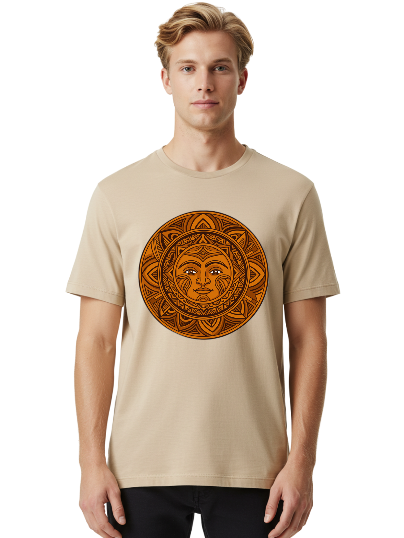 Sun-Face-Mandala Men'S Graphic Tee, 100% Cotton, Comfortable Casual Summer Wear, Machine Washable, Vintage Camera, Old Camera, Antique Camera, Black Camera, Classic Photography, Photography Equipment, Nostalgic Device, Film Camera, Camera Art Bao933
