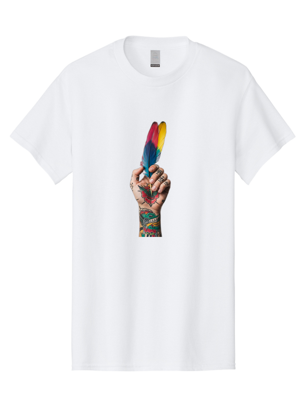 Tattooed-Hand-Holding-Feather Men'S Graphic Tee, 100% Cotton, Comfortable Casual Summer Wear, Machine Washable, Vintage Camera, Old Camera, Antique Camera, Black Camera, Classic Photography, Photography Equipment, Nostalgic Device, Bao943