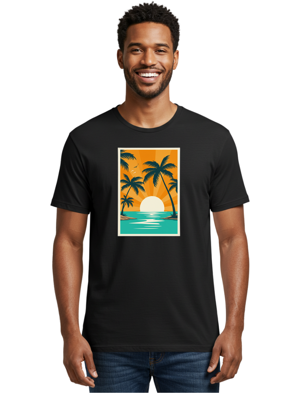 Tropical-Sunset Men'S Graphic Tee, 100% Cotton, Comfortable Casual Summer Wear, Machine Washable, Vintage Camera, Old Camera, Antique Camera, Black Camera, Classic Photography, Photography Equipment, Nostalgic Device, Film Camera, Camera Art Bao966