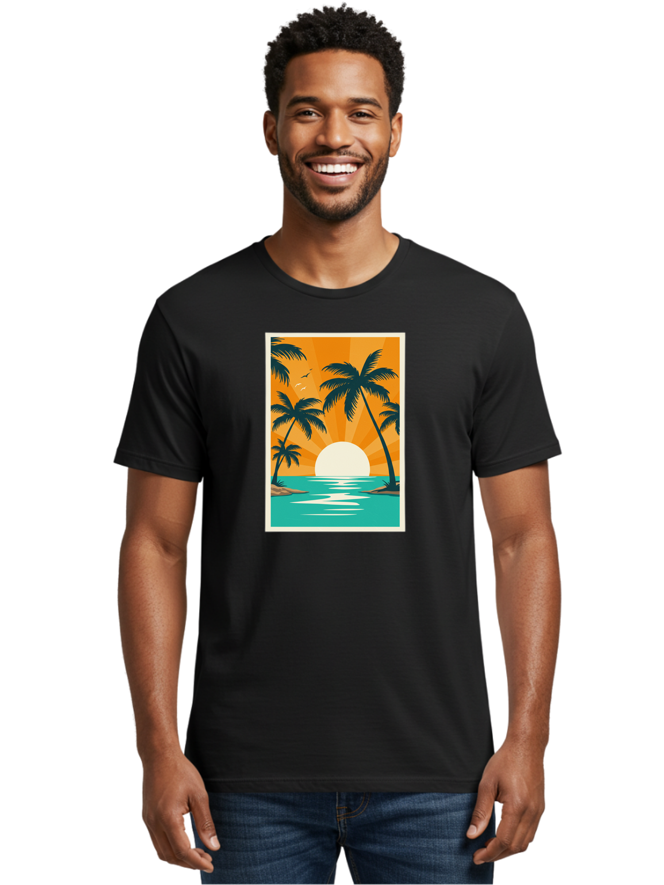 Tropical-Sunset Men'S Graphic Tee, 100% Cotton, Comfortable Casual Summer Wear, Machine Washable, Vintage Camera, Old Camera, Antique Camera, Black Camera, Classic Photography, Photography Equipment, Nostalgic Device, Film Camera, Camera Art Bao966