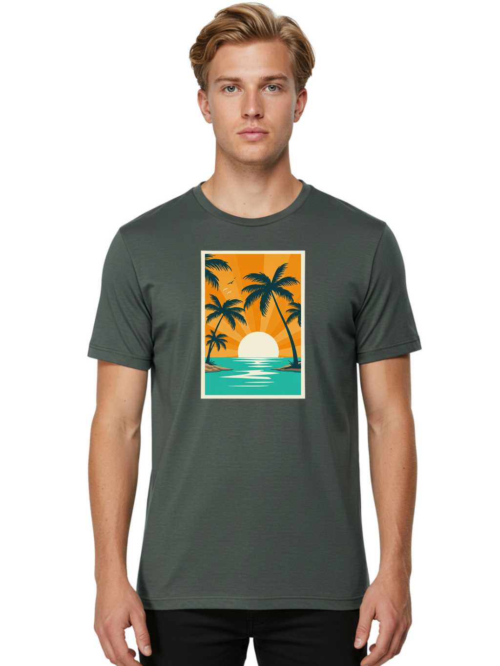 Tropical-Sunset Men'S Graphic Tee, 100% Cotton, Comfortable Casual Summer Wear, Machine Washable, Vintage Camera, Old Camera, Antique Camera, Black Camera, Classic Photography, Photography Equipment, Nostalgic Device, Film Camera, Camera Art Bao966