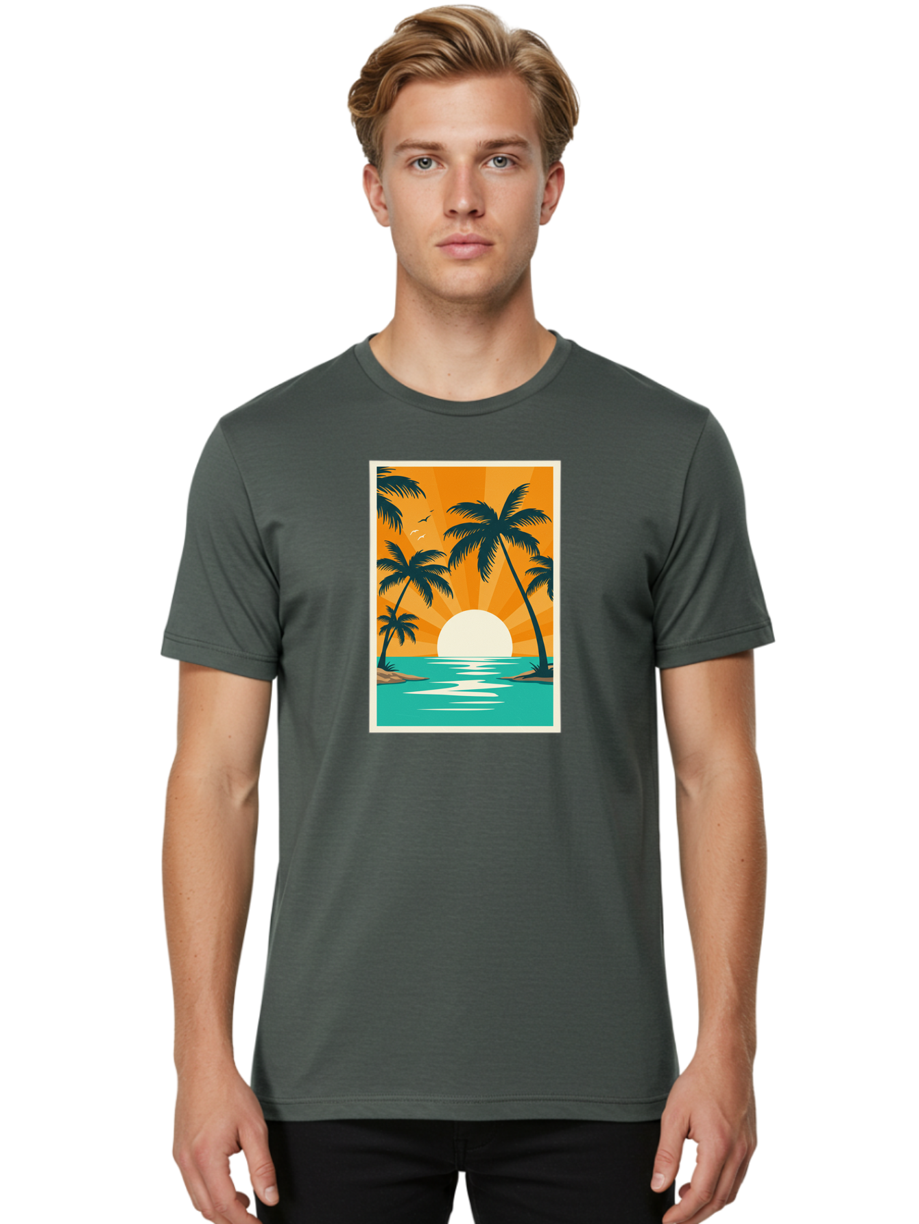 Tropical-Sunset Men'S Graphic Tee, 100% Cotton, Comfortable Casual Summer Wear, Machine Washable, Vintage Camera, Old Camera, Antique Camera, Black Camera, Classic Photography, Photography Equipment, Nostalgic Device, Film Camera, Camera Art Bao966