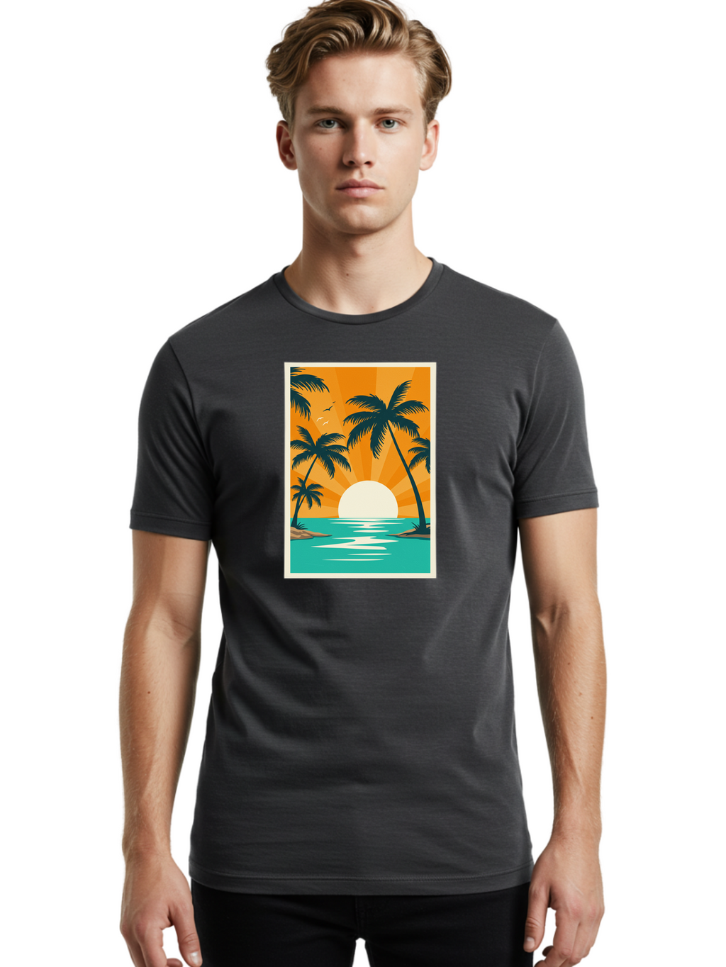 Tropical-Sunset Men'S Graphic Tee, 100% Cotton, Comfortable Casual Summer Wear, Machine Washable, Vintage Camera, Old Camera, Antique Camera, Black Camera, Classic Photography, Photography Equipment, Nostalgic Device, Film Camera, Camera Art Bao966