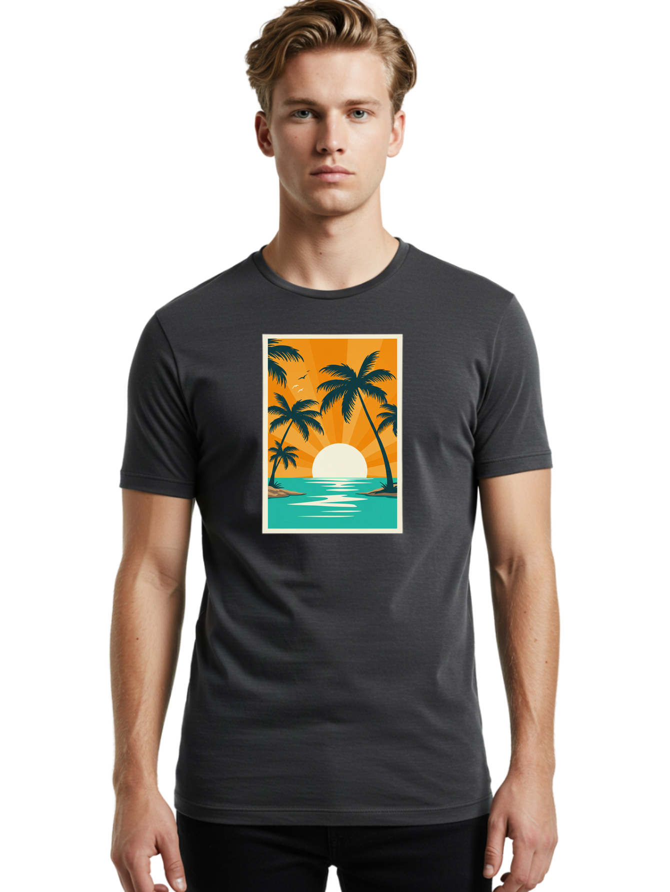 Tropical-Sunset Men'S Graphic Tee, 100% Cotton, Comfortable Casual Summer Wear, Machine Washable, Vintage Camera, Old Camera, Antique Camera, Black Camera, Classic Photography, Photography Equipment, Nostalgic Device, Film Camera, Camera Art Bao966