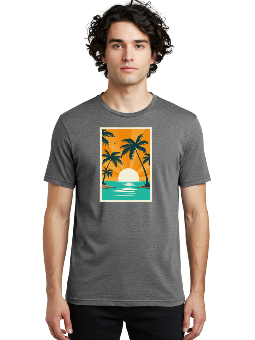 Tropical-Sunset Men'S Graphic Tee, 100% Cotton, Comfortable Casual Summer Wear, Machine Washable, Vintage Camera, Old Camera, Antique Camera, Black Camera, Classic Photography, Photography Equipment, Nostalgic Device, Film Camera, Camera Art Bao966