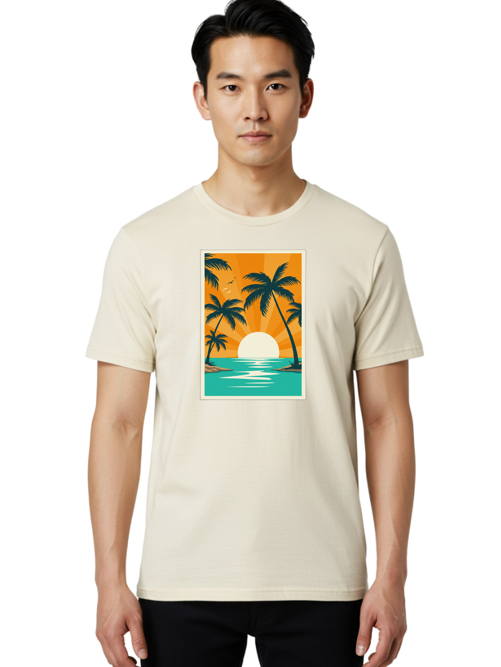Tropical-Sunset Men'S Graphic Tee, 100% Cotton, Comfortable Casual Summer Wear, Machine Washable, Vintage Camera, Old Camera, Antique Camera, Black Camera, Classic Photography, Photography Equipment, Nostalgic Device, Film Camera, Camera Art Bao966