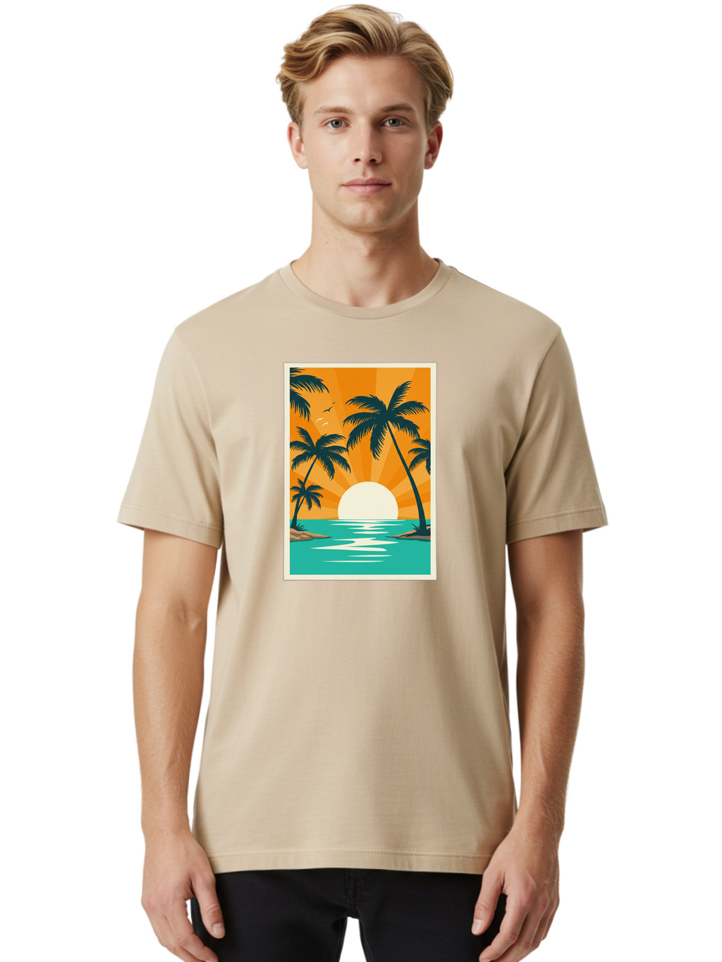 Tropical-Sunset Men'S Graphic Tee, 100% Cotton, Comfortable Casual Summer Wear, Machine Washable, Vintage Camera, Old Camera, Antique Camera, Black Camera, Classic Photography, Photography Equipment, Nostalgic Device, Film Camera, Camera Art Bao966