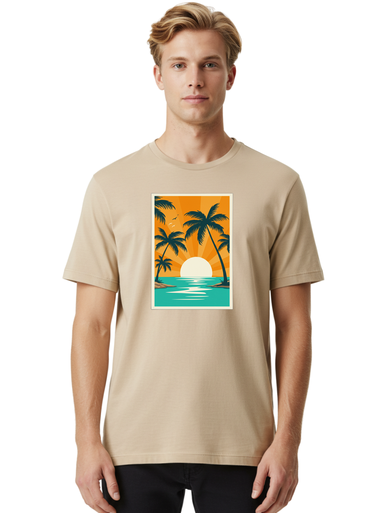 Tropical-Sunset Men'S Graphic Tee, 100% Cotton, Comfortable Casual Summer Wear, Machine Washable, Vintage Camera, Old Camera, Antique Camera, Black Camera, Classic Photography, Photography Equipment, Nostalgic Device, Film Camera, Camera Art Bao966