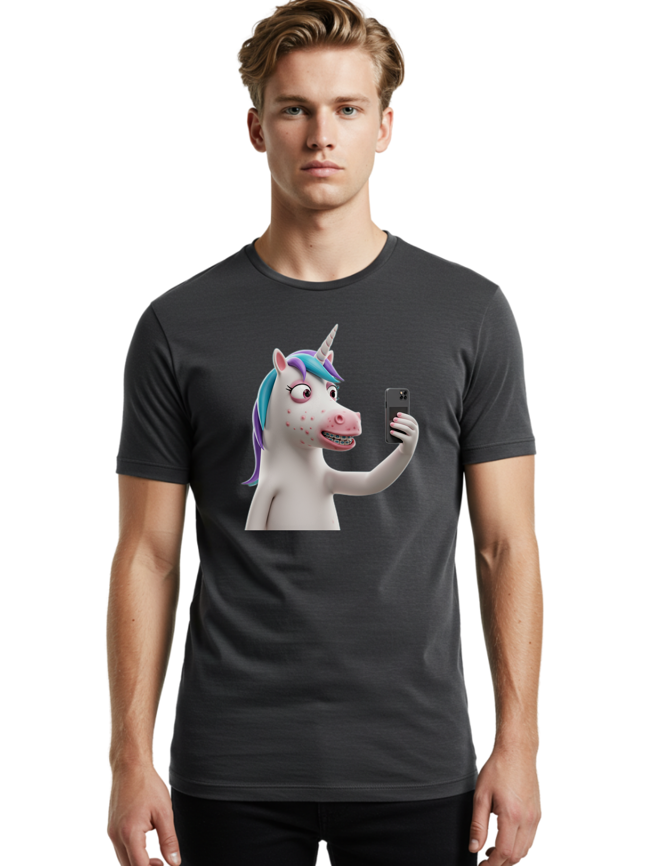 Unicorn-Selfie Men'S Graphic Tee, 100% Cotton, Comfortable Casual Summer Wear, Machine Washable, Vintage Camera, Old Camera, Antique Camera, Black Camera, Classic Photography, Photography Equipment, Nostalgic Device, Film Camera, Camera Art Bao985
