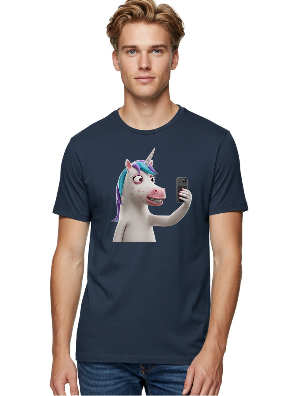 Unicorn-Selfie Men'S Graphic Tee, 100% Cotton, Comfortable Casual Summer Wear, Machine Washable, Vintage Camera, Old Camera, Antique Camera, Black Camera, Classic Photography, Photography Equipment, Nostalgic Device, Film Camera, Camera Art Bao985