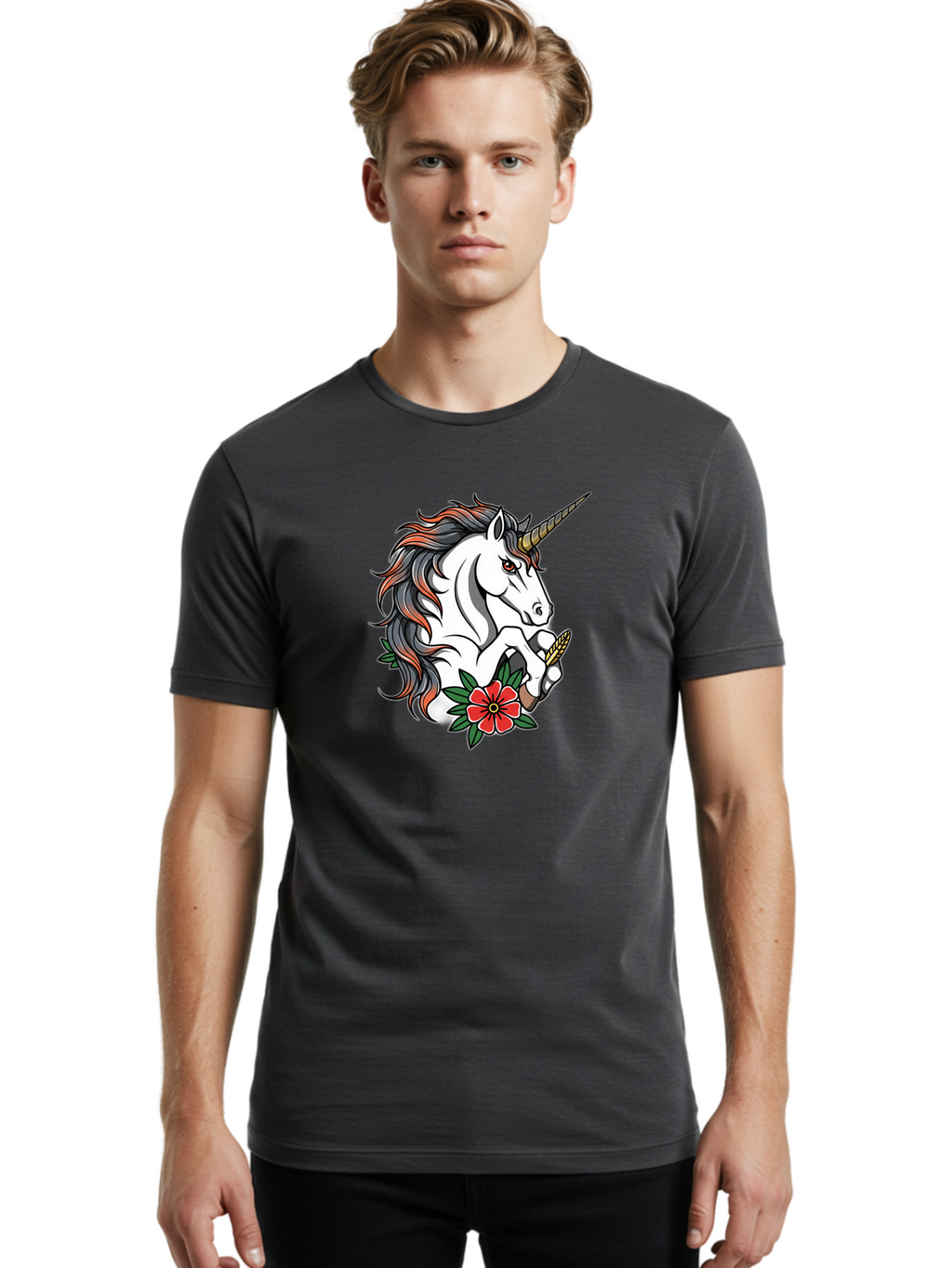Unicorn-With-Red-Flower Men'S Graphic Tee, 100% Cotton, Comfortable Casual Summer Wear, Machine Washable, Vintage Camera, Old Camera, Antique Camera, Black Camera, Classic Photography, Photography Equipment, Nostalgic Device, Film Camera, Bao989