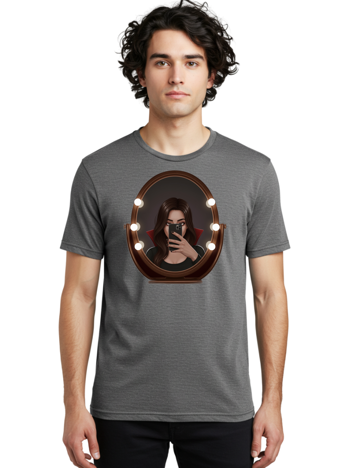Vampire-Woman-Taking-Selfie Men'S Graphic Tee, 100% Cotton, Comfortable Casual Summer Wear, Machine Washable, Vintage Camera, Old Camera, Antique Camera, Black Camera, Classic Photography, Photography Equipment, Nostalgic Device, Film Camera, Bao992
