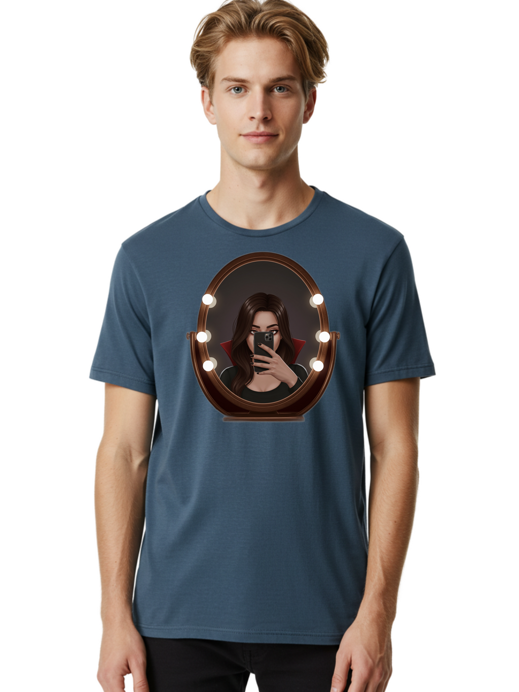 Vampire-Woman-Taking-Selfie Men'S Graphic Tee, 100% Cotton, Comfortable Casual Summer Wear, Machine Washable, Vintage Camera, Old Camera, Antique Camera, Black Camera, Classic Photography, Photography Equipment, Nostalgic Device, Film Camera, Bao992