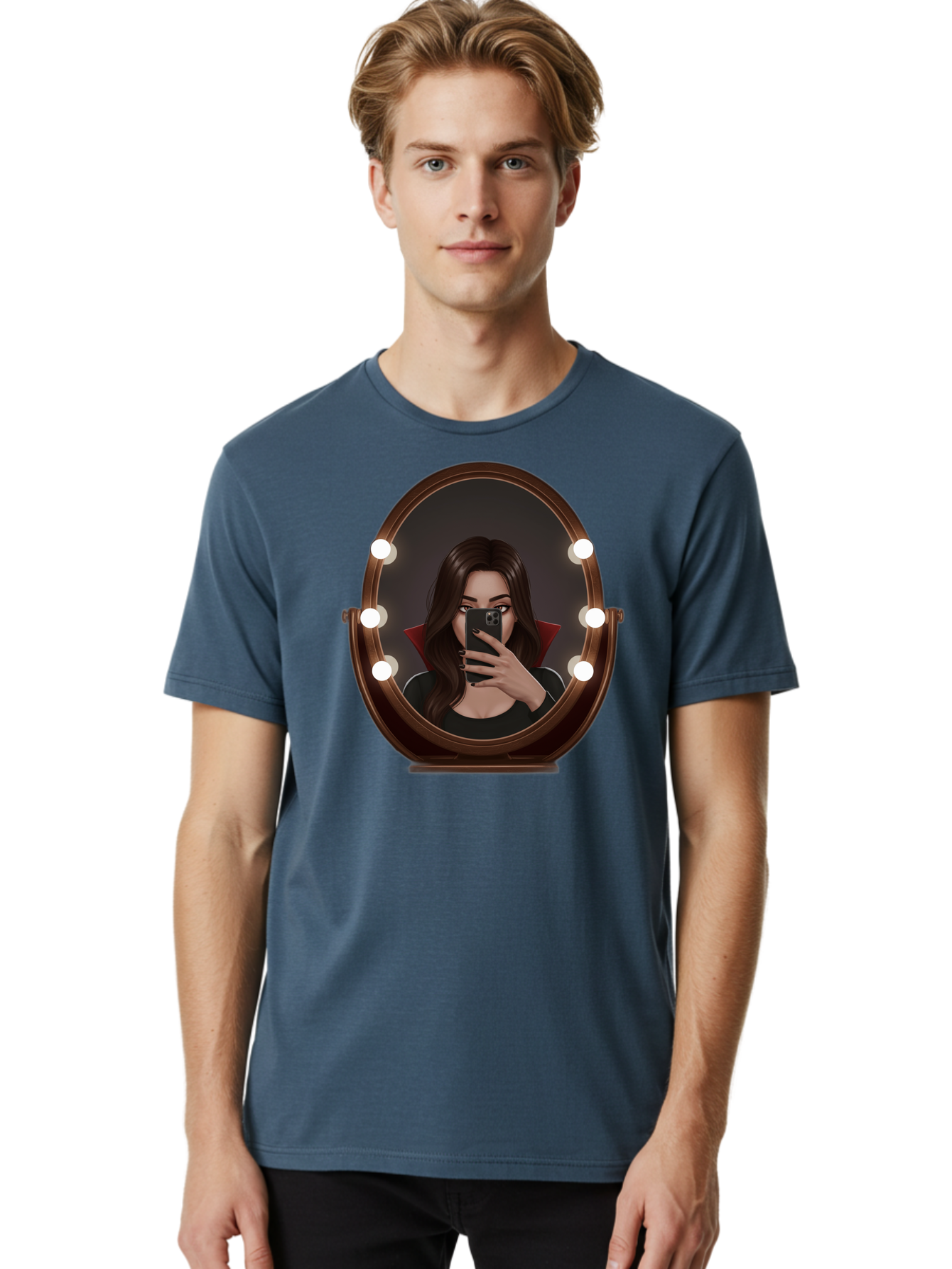 Vampire-Woman-Taking-Selfie Men'S Graphic Tee, 100% Cotton, Comfortable Casual Summer Wear, Machine Washable, Vintage Camera, Old Camera, Antique Camera, Black Camera, Classic Photography, Photography Equipment, Nostalgic Device, Film Camera, Bao992