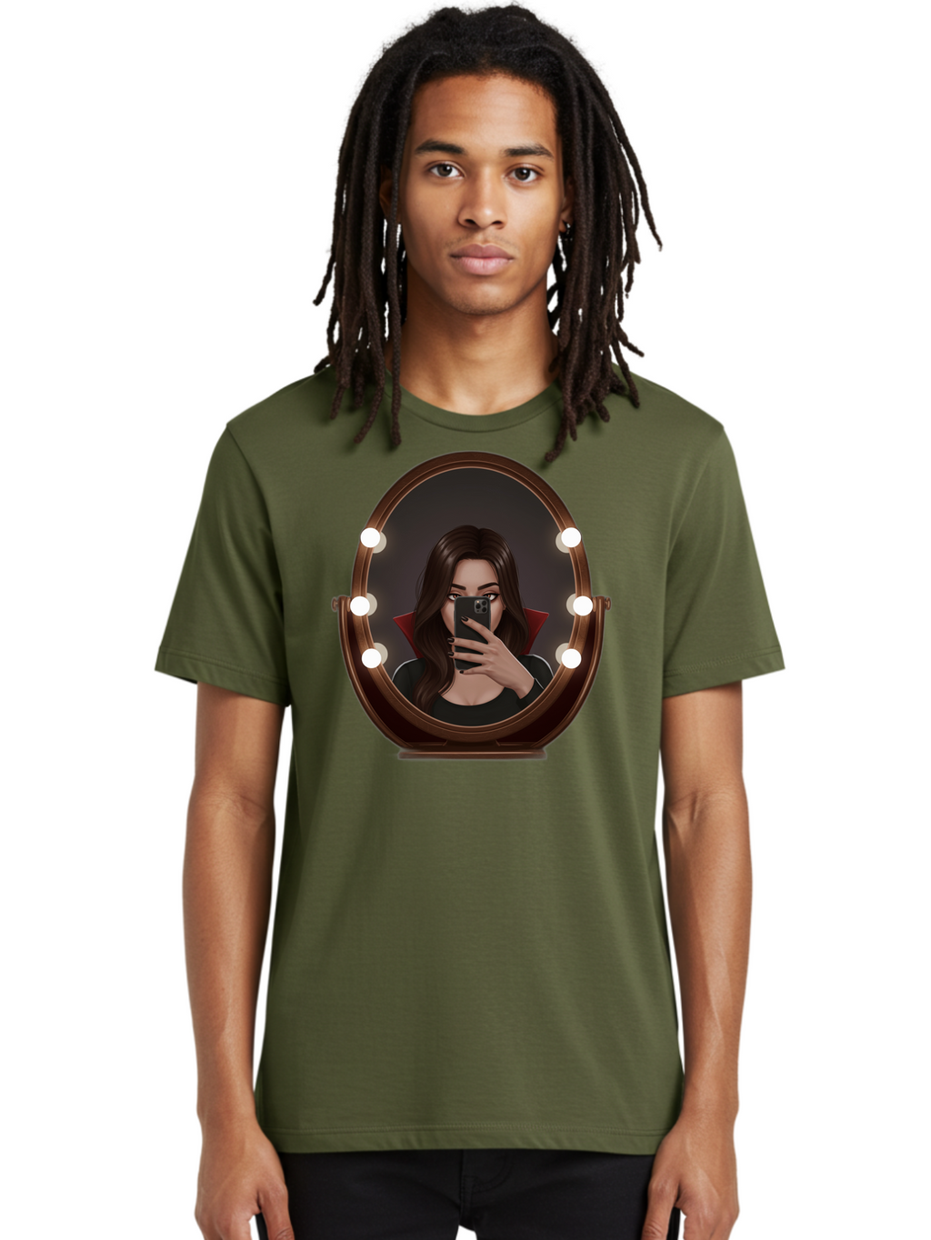 Vampire-Woman-Taking-Selfie Men'S Graphic Tee, 100% Cotton, Comfortable Casual Summer Wear, Machine Washable, Vintage Camera, Old Camera, Antique Camera, Black Camera, Classic Photography, Photography Equipment, Nostalgic Device, Film Camera, Bao992