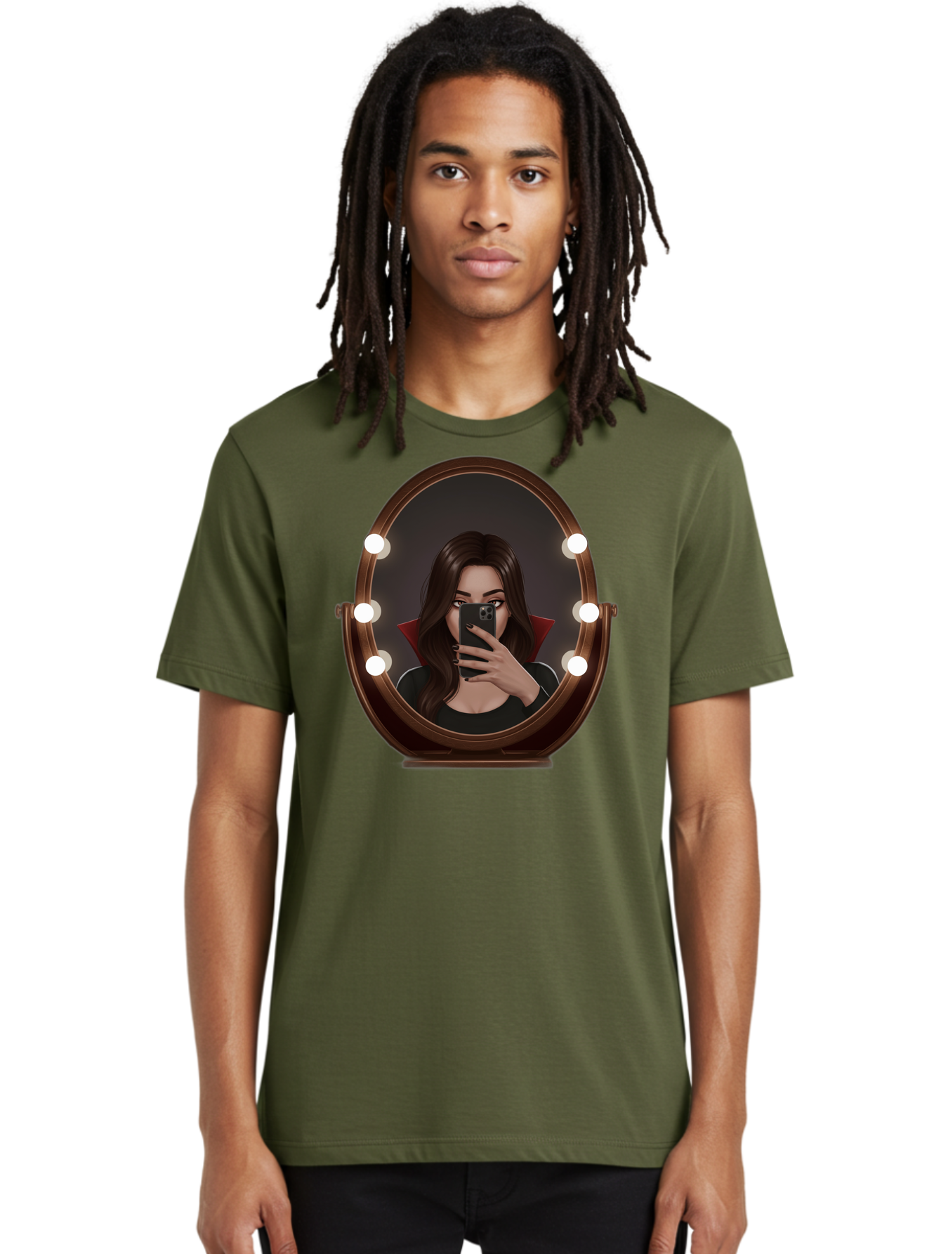 Vampire-Woman-Taking-Selfie Men'S Graphic Tee, 100% Cotton, Comfortable Casual Summer Wear, Machine Washable, Vintage Camera, Old Camera, Antique Camera, Black Camera, Classic Photography, Photography Equipment, Nostalgic Device, Film Camera, Bao992