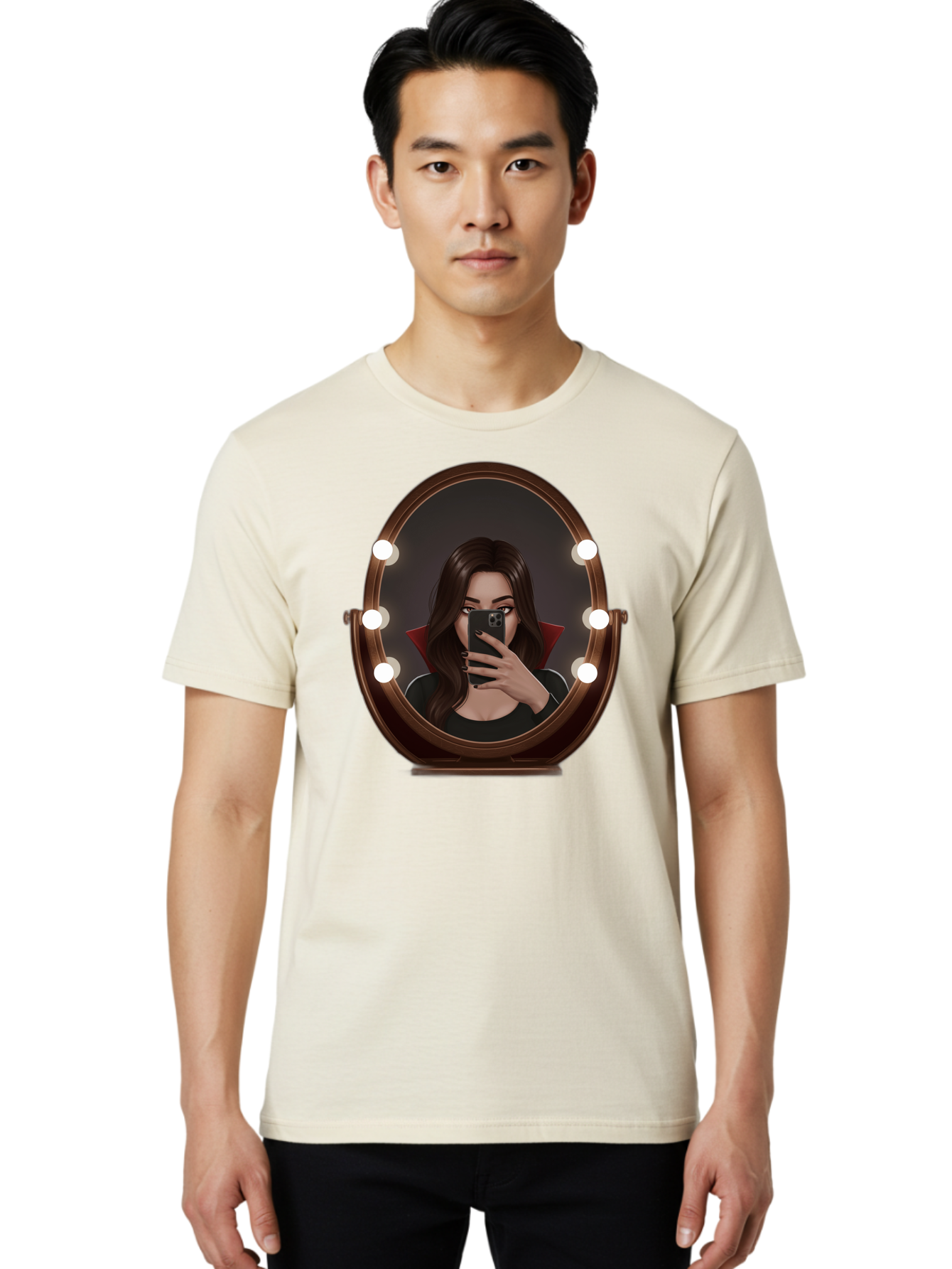 Vampire-Woman-Taking-Selfie Men'S Graphic Tee, 100% Cotton, Comfortable Casual Summer Wear, Machine Washable, Vintage Camera, Old Camera, Antique Camera, Black Camera, Classic Photography, Photography Equipment, Nostalgic Device, Film Camera, Bao992