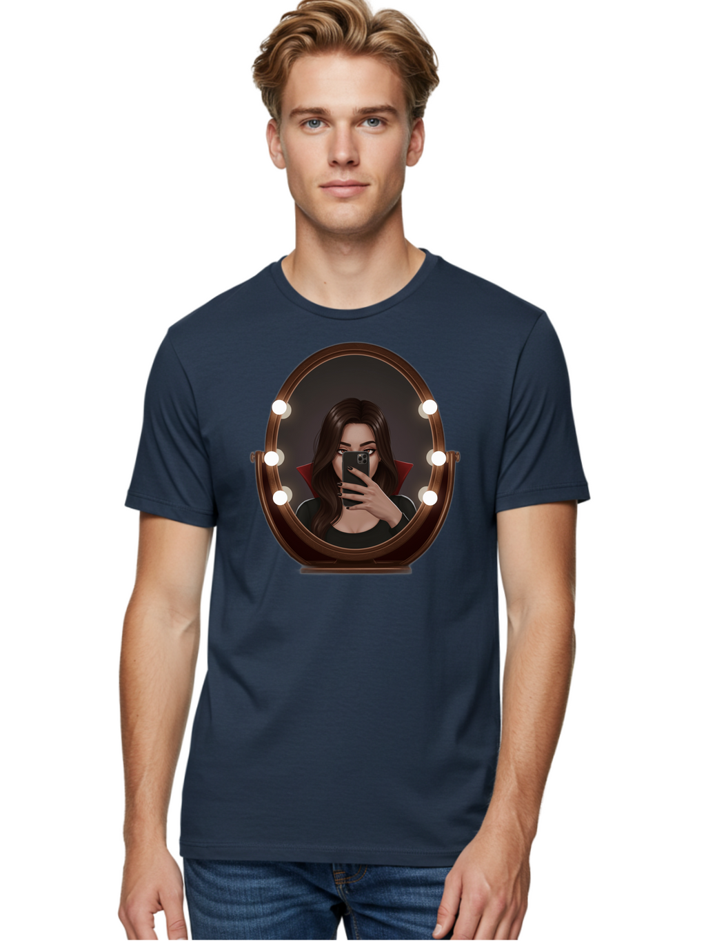 Vampire-Woman-Taking-Selfie Men'S Graphic Tee, 100% Cotton, Comfortable Casual Summer Wear, Machine Washable, Vintage Camera, Old Camera, Antique Camera, Black Camera, Classic Photography, Photography Equipment, Nostalgic Device, Film Camera, Bao992
